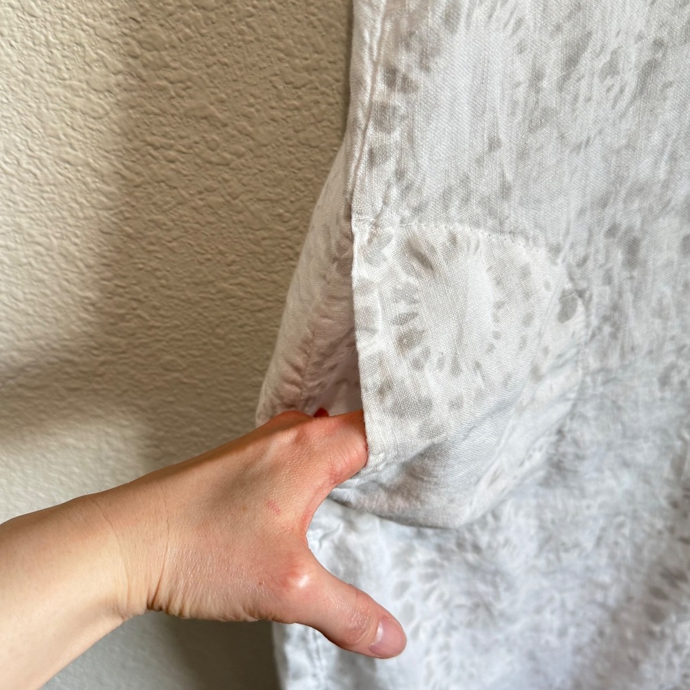 Lungo L'Arno Italy 100% Linen Midi Dress White Grey Printed Pockets M Lagenlook‎ - Picture 12 of 14
